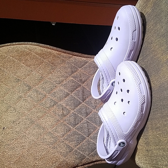 lined crocs purple